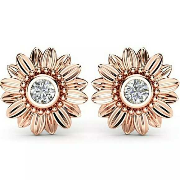 Jewelry - Cubic Zirconia Sunflower Stud Earrings